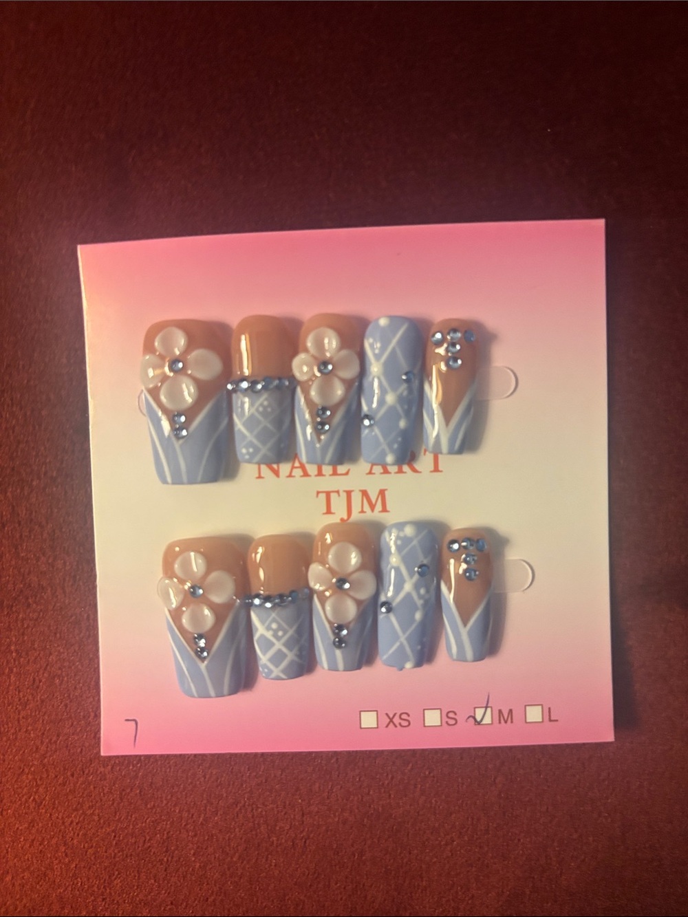 Stylish Blue & Nude Floral Press-On Nail Set - TJM